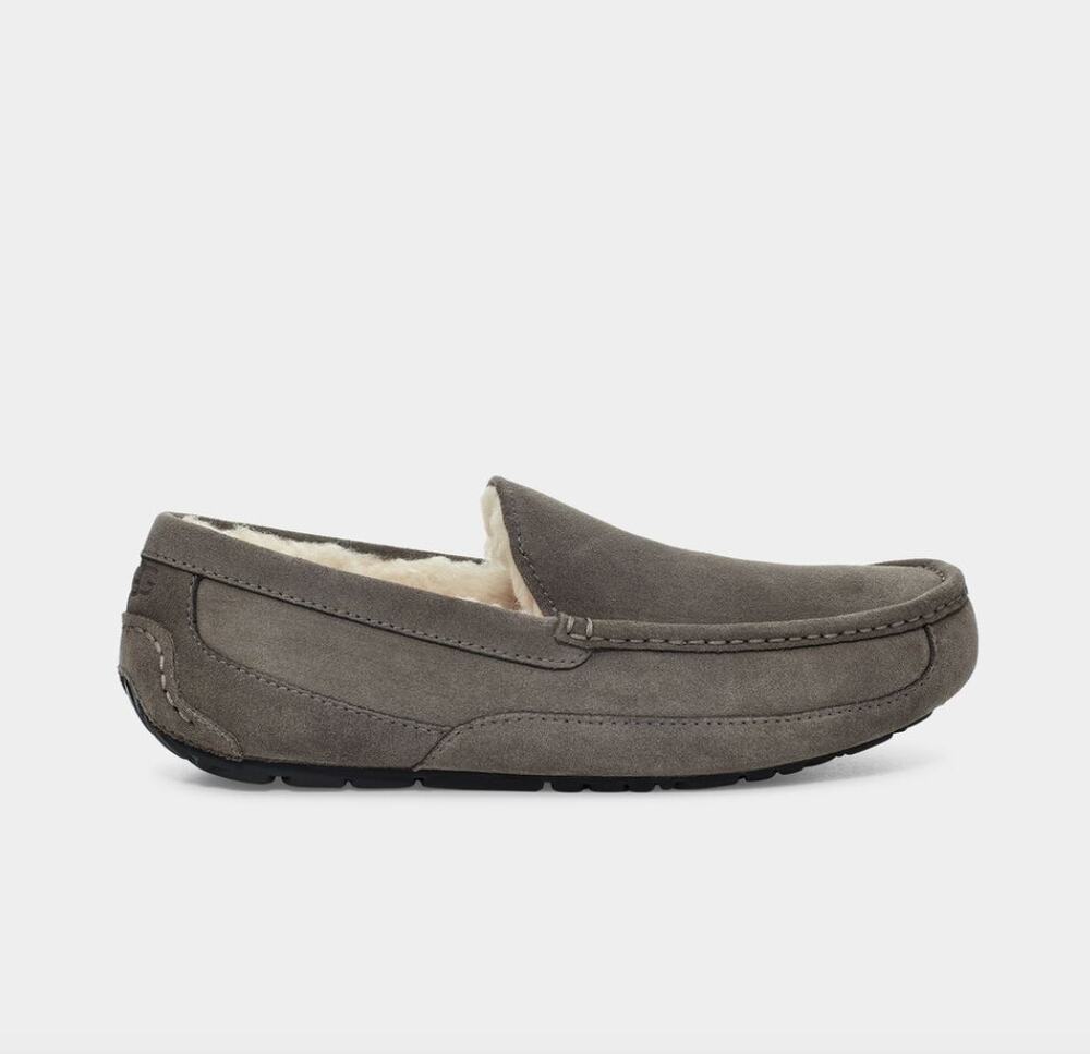 UGG Mens Unisex Ascot Gray Suede Shearling Slip on Slipper 7 NEW